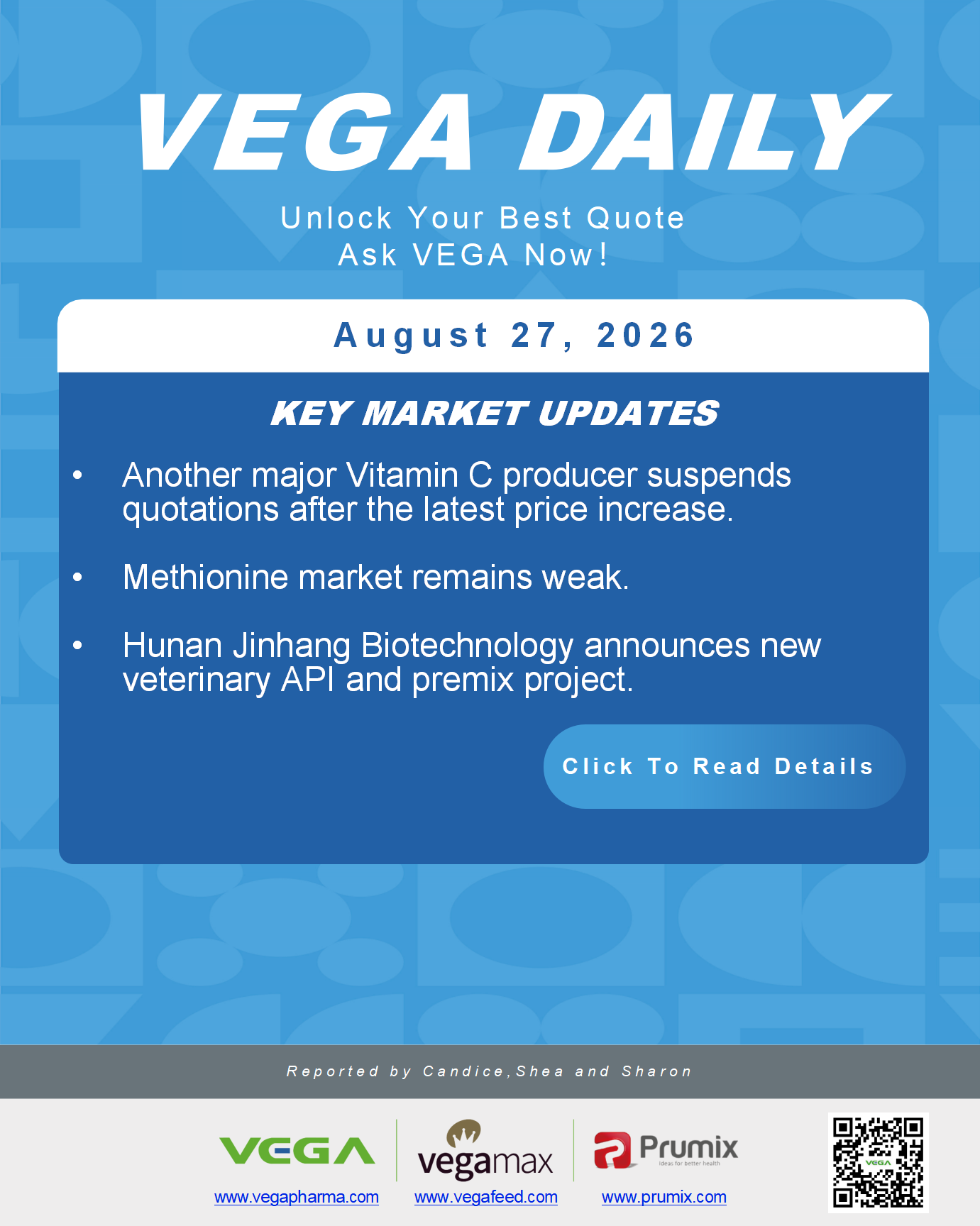 VEGA Daily 20260827 VC Methionine veterinary API premix project.png